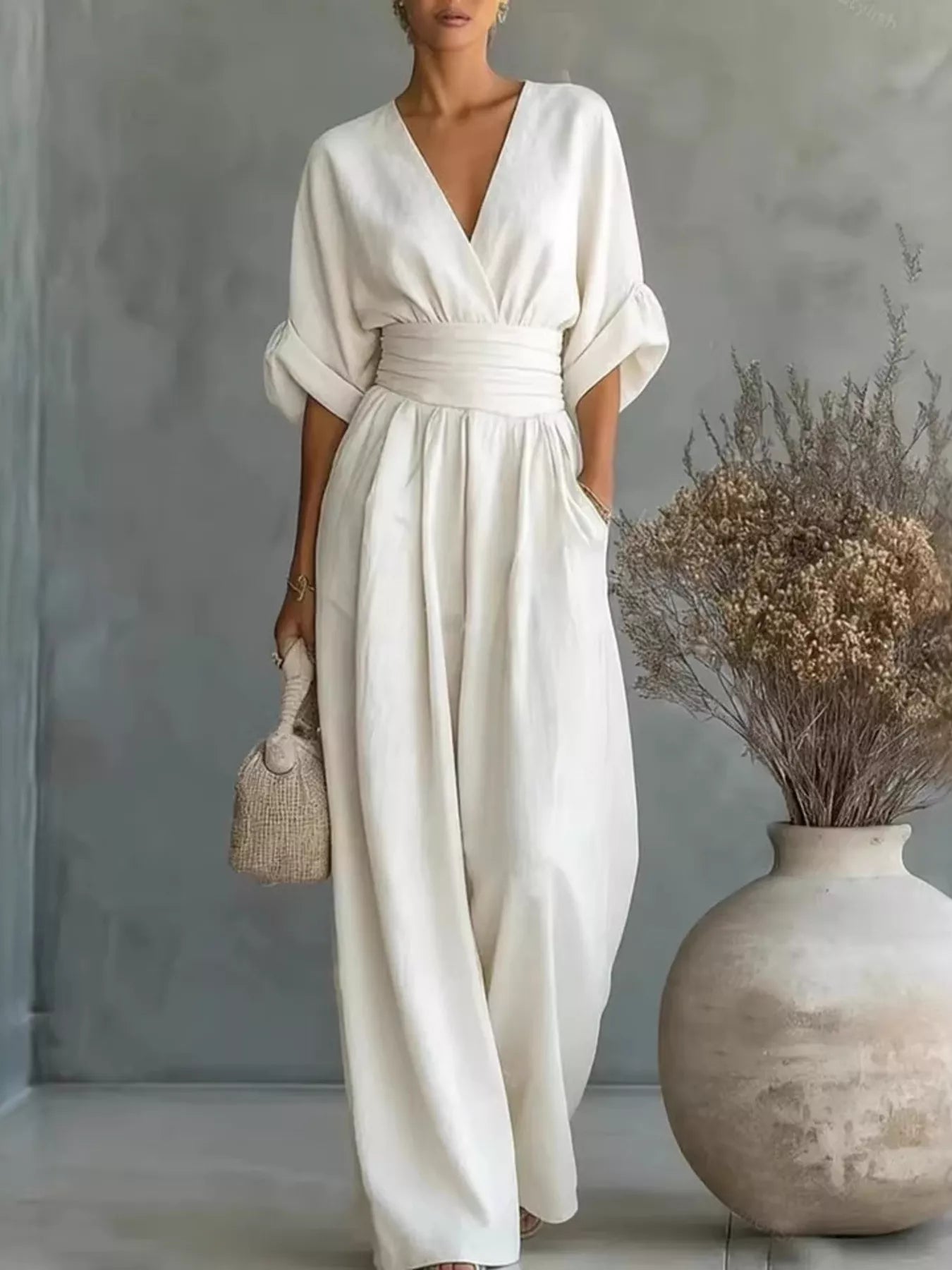 Full Size Half Sleeve Wide Leg Jumpsuit Plus Size