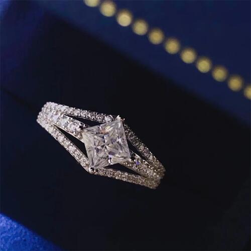 Moissanite Solitaire Ring, Platinum-Plated
