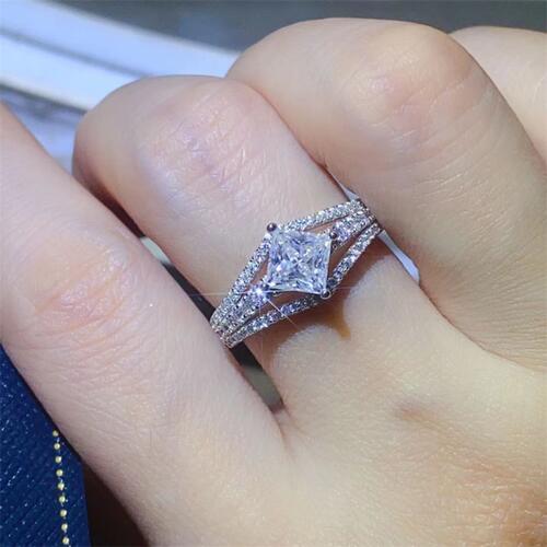 Moissanite Solitaire Ring, Platinum-Plated