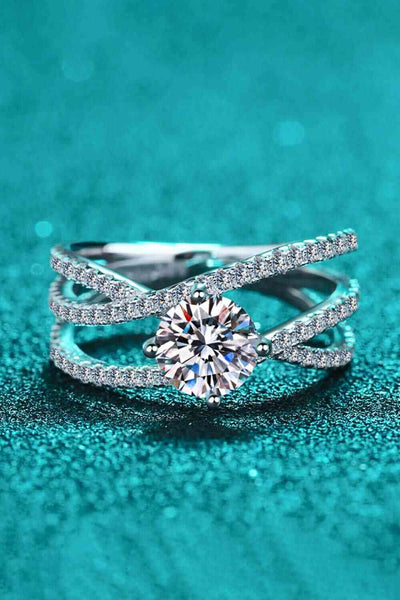 1 Carat Moissanite Crisscross Ring in Sterling Silver