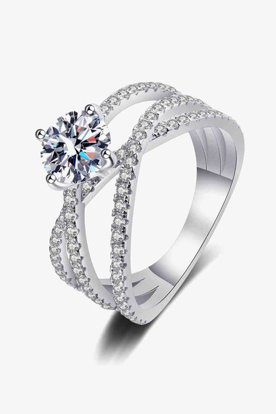 1 Carat Moissanite Crisscross Ring in Sterling Silver