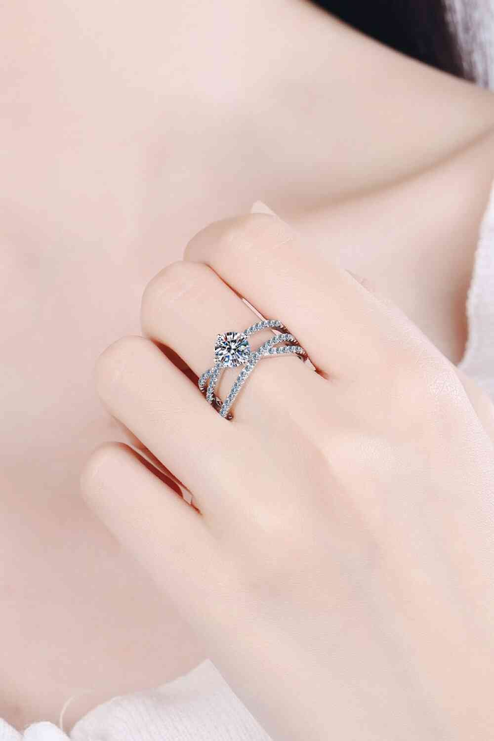 1 Carat Moissanite Crisscross Ring in Sterling Silver