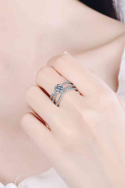 1 Carat Moissanite Crisscross Ring in Sterling Silver