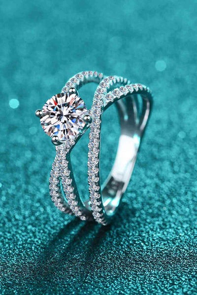 1 Carat Moissanite Crisscross Ring in Sterling Silver