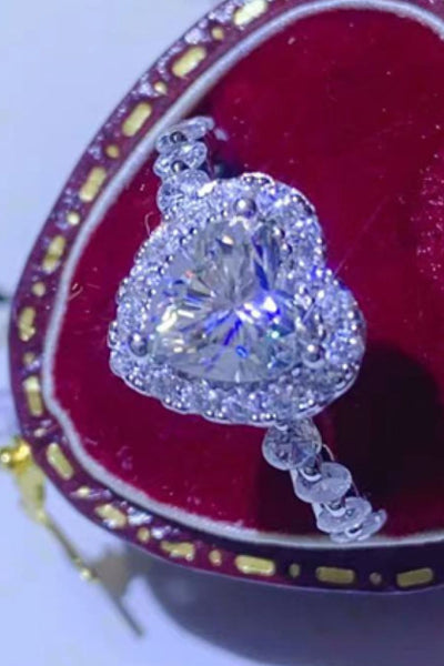 1 Carat Moissanite Heart Ring in Sterling Silver Design