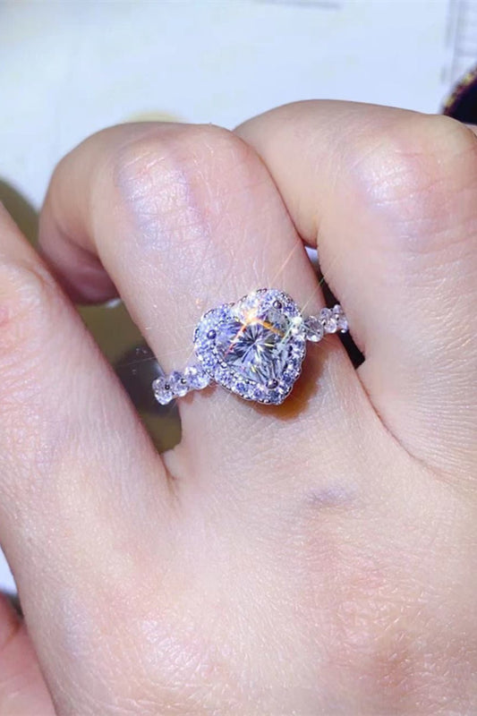 1 Carat Moissanite Heart Ring in Sterling Silver Design
