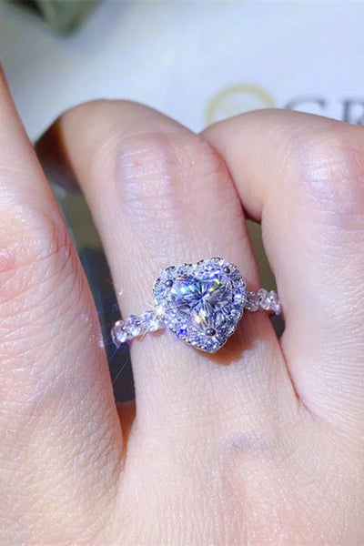 1 Carat Moissanite Heart Ring in Sterling Silver Design