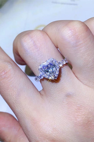1 Carat Moissanite Heart Ring in Sterling Silver Design