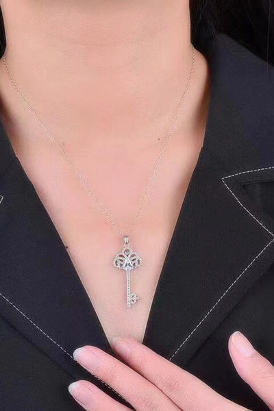 1 Carat Moissanite Key Pendant Necklace in Silver Elegance