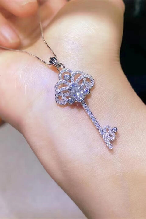 1 Carat Moissanite Key Pendant Necklace in Silver Elegance