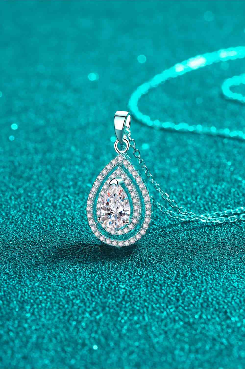 Stunning 1 Carat Moissanite Teardrop Pendant Necklace