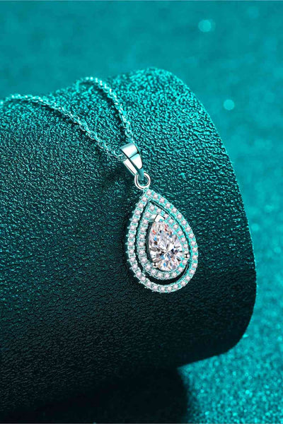 Stunning 1 Carat Moissanite Teardrop Pendant Necklace