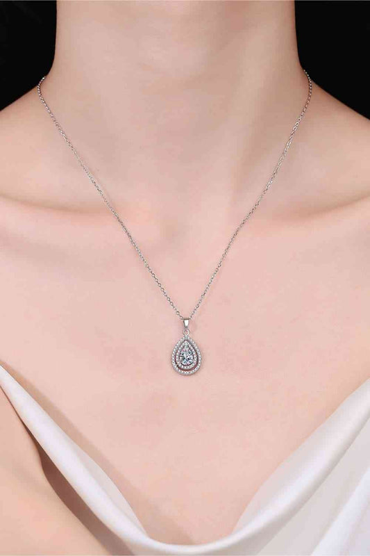 Stunning 1 Carat Moissanite Teardrop Pendant Necklace