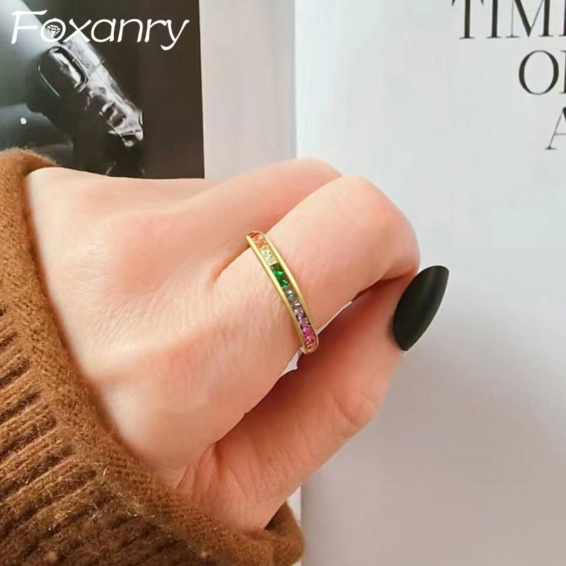 1 Piece Silver Color Multicolor Zircon Ring For Women And Couples Trendy Personality Square Geometric Jewelry Gifts