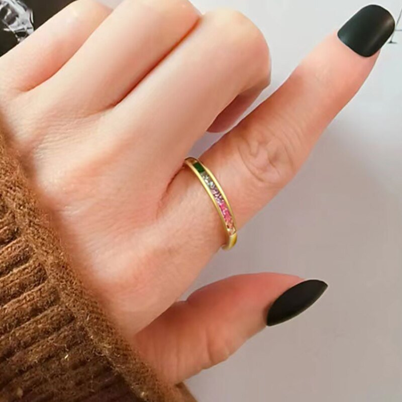 1 Piece Silver Color Multicolor Zircon Ring For Women And Couples Trendy Personality Square Geometric Jewelry Gifts