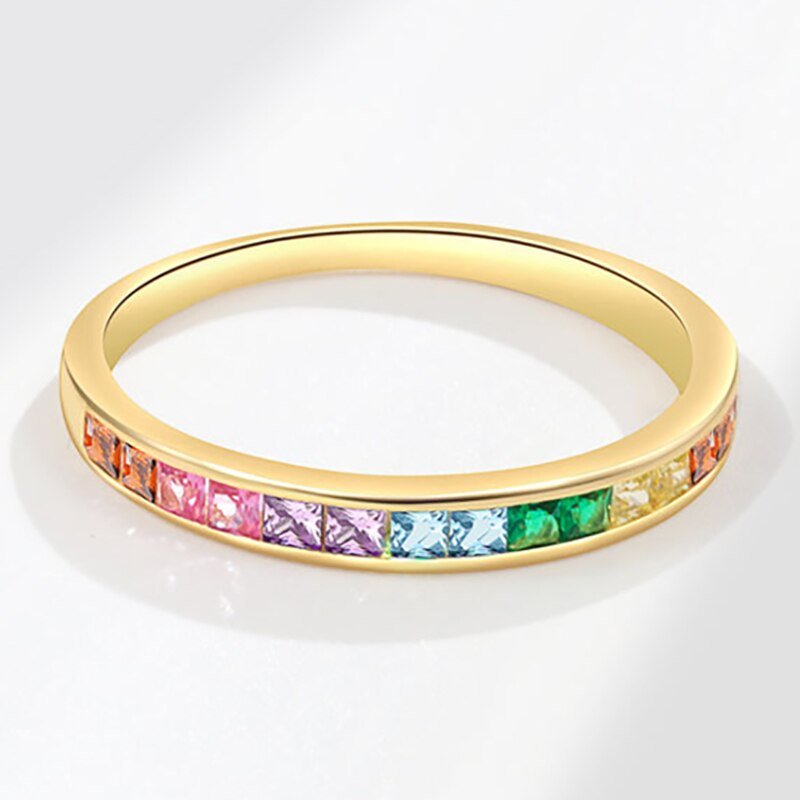 1 Piece Silver Color Multicolor Zircon Ring For Women And Couples Trendy Personality Square Geometric Jewelry Gifts