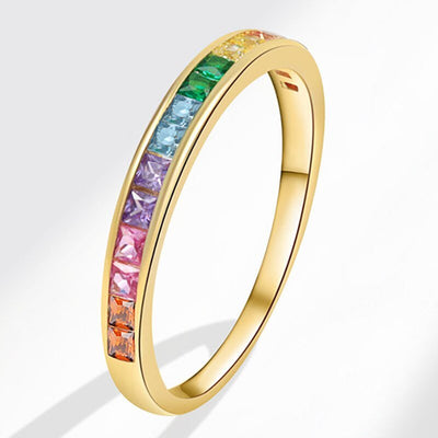 1 Piece Silver Color Multicolor Zircon Ring For Women And Couples Trendy Personality Square Geometric Jewelry Gifts
