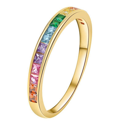 1 Piece Silver Color Multicolor Zircon Ring For Women And Couples Trendy Personality Square Geometric Jewelry Gifts