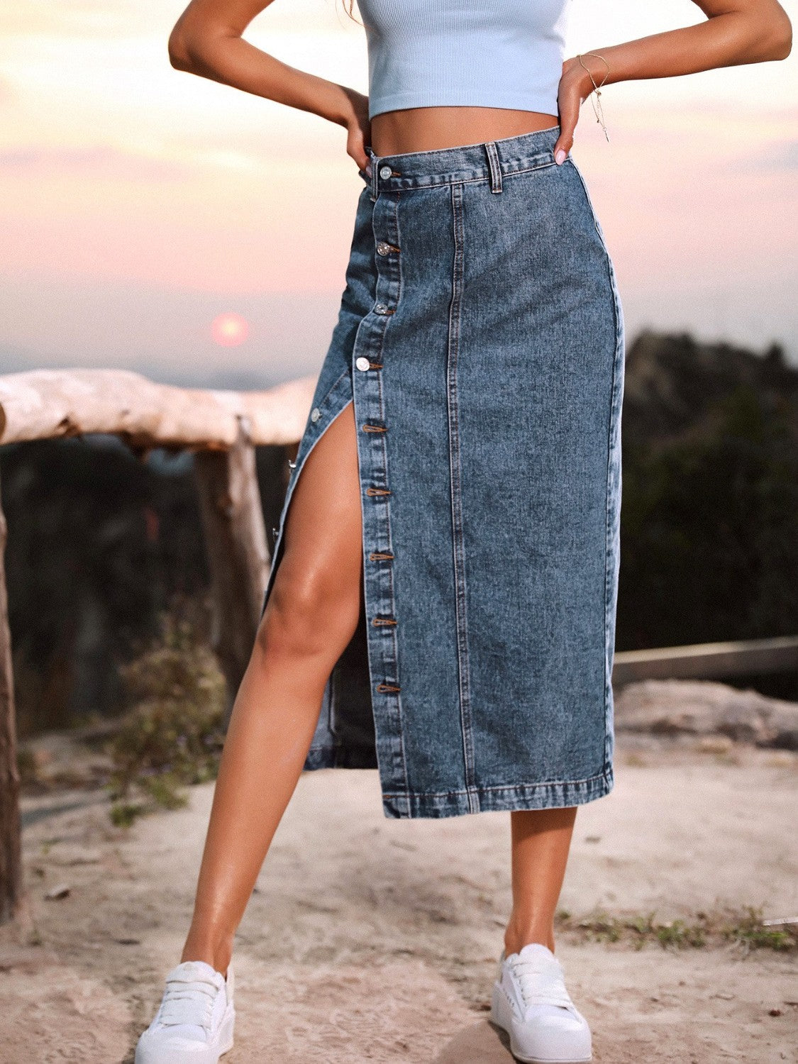 Classic Button Front Denim Skirt for Timeless Style