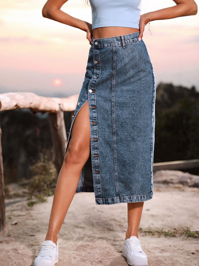Classic Button Front Denim Skirt for Timeless Style