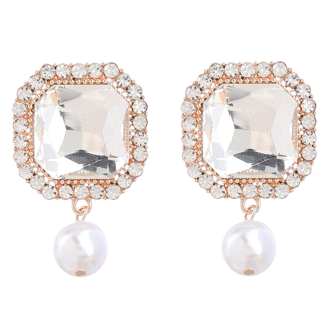 Super Flash Claw Chain Square Alloy Diamond Pearl Earrings for Women