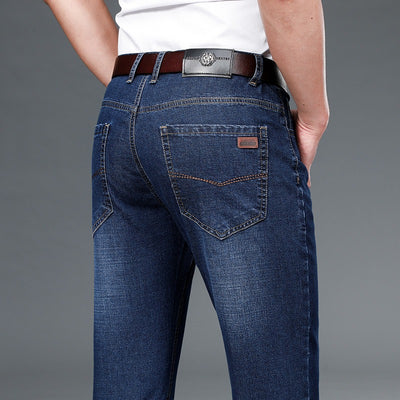 Men's Relaxed Fit Mid-Rise Straight-Leg Cotton Jeans for Comfort