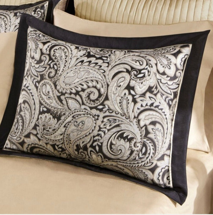 12-Piece Reversible Paisley Cotton Comforter Set in Black Gold - Ruth Envision