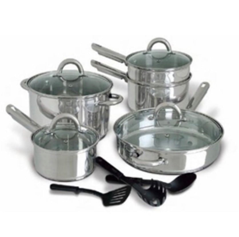 12-Piece Stainless Steel Cookware Set with Tempered Glass Lids - Ruth Envision