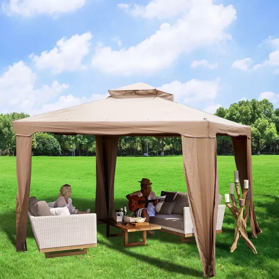 12x12 Patio Gazebo Outdoor Canopy with Netting and Sandbags - Ruth Envision