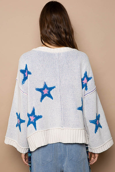 Starry V-Neck Color-Blocked Sweater for Effortless Style