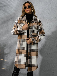 Chic Plaid Long Sleeve Coat with Collared Neck Fashion
