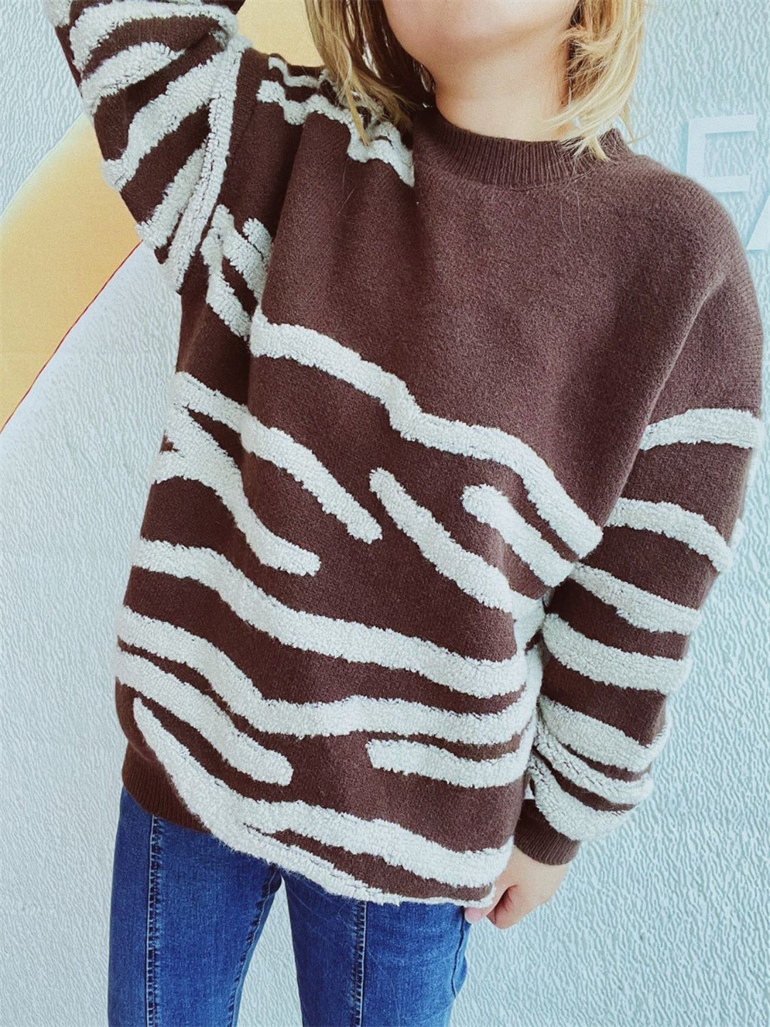 Chic Contrast Long Sleeve Knit Sweater