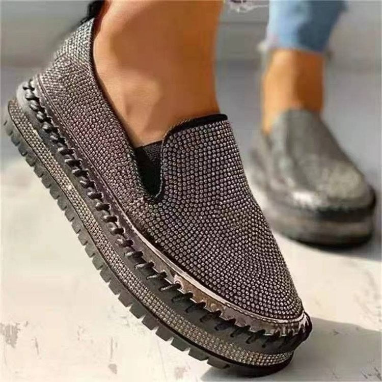 Rhinestone thick-soled slip-on shoes for foreign trade large-size single shoes casual loafers for women