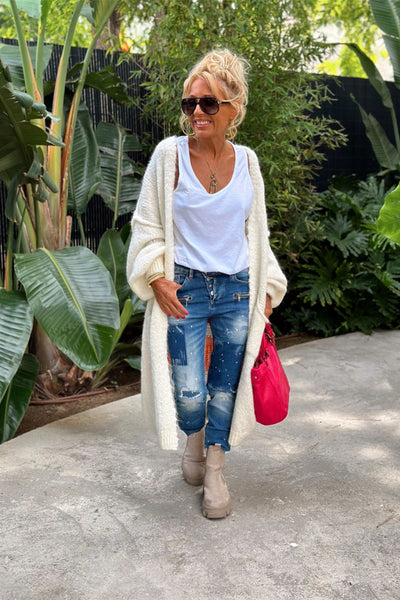 Letter Dropped Shoulder Long Sleeve Cardigan for Women