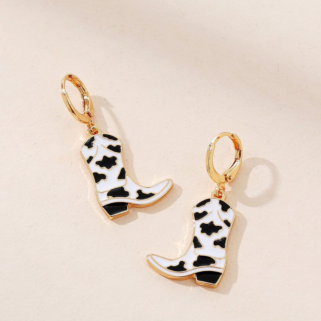 Oil Dripping Western Cowboy Boots Earrings