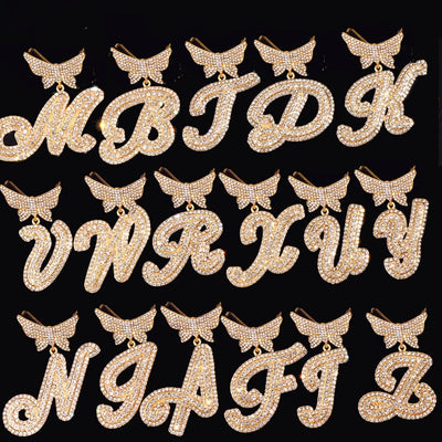 14mm Butterfly Solid Cuban Chain With Cursive Letter Pendant For Bold Personal Style