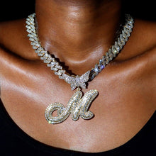 14mm Crystal Butterfly Cursive Letters Necklace Jewelry Elegant Monogram Personalized Gift For Her