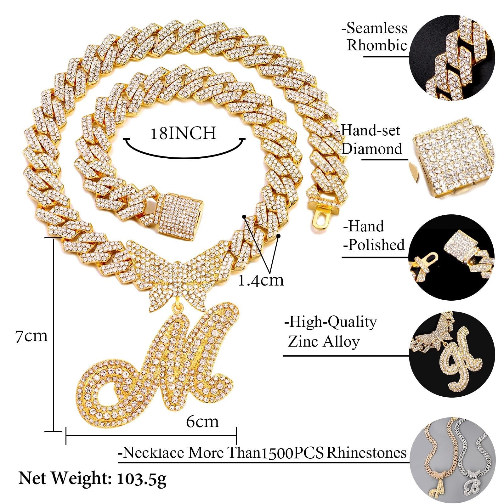 14mm Crystal Butterfly Cursive Letters Necklace Jewelry Elegant Monogram Personalized Gift For Her