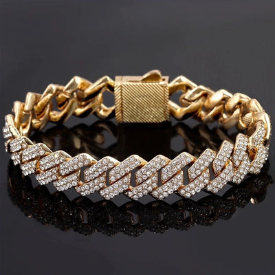 14mm Cuban Link Chain Necklace Set Iced Out Two Row Bling Design With Spring Clasp