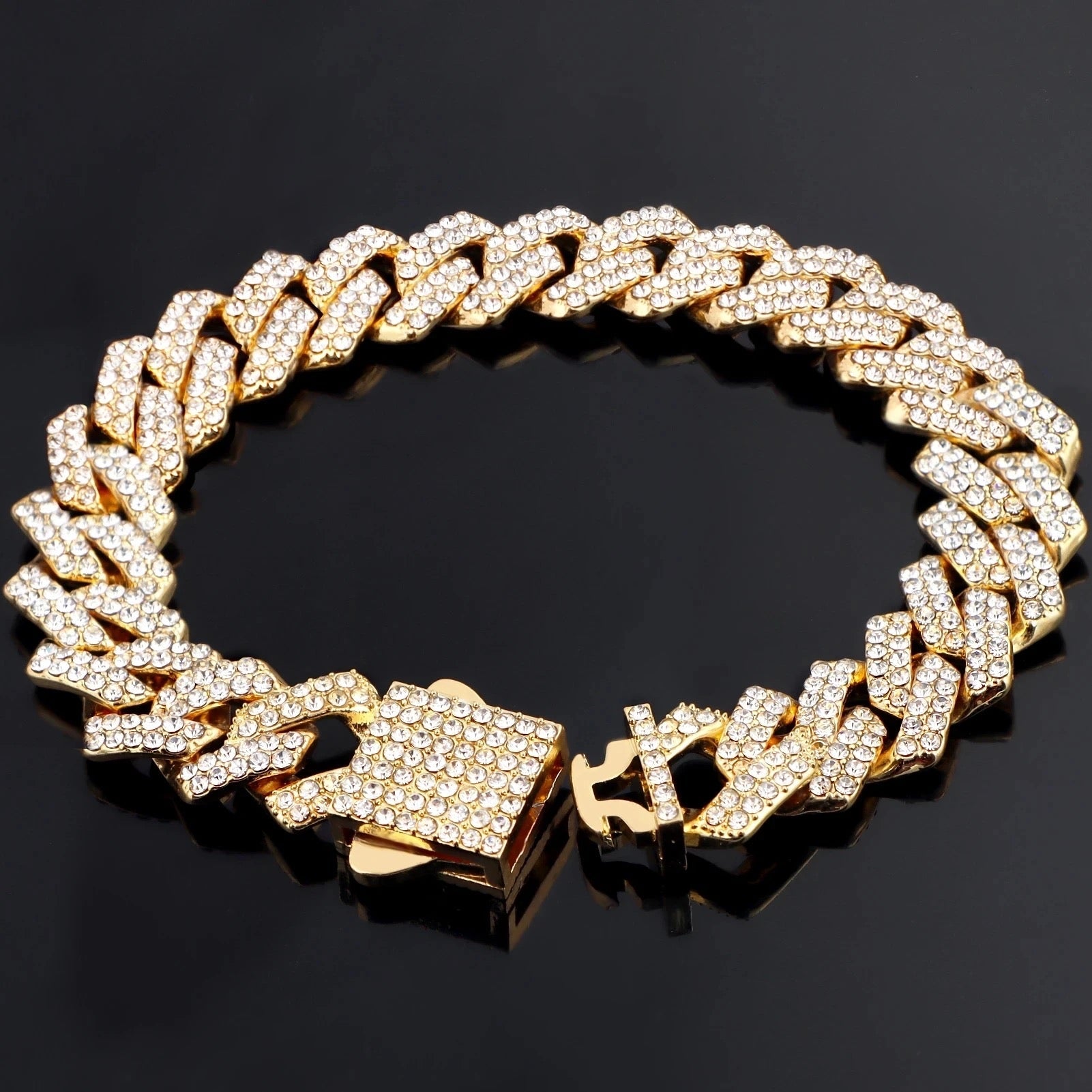 14mm Cuban Link Chain Necklace Set Iced Out Two Row Bling Design With Spring Clasp