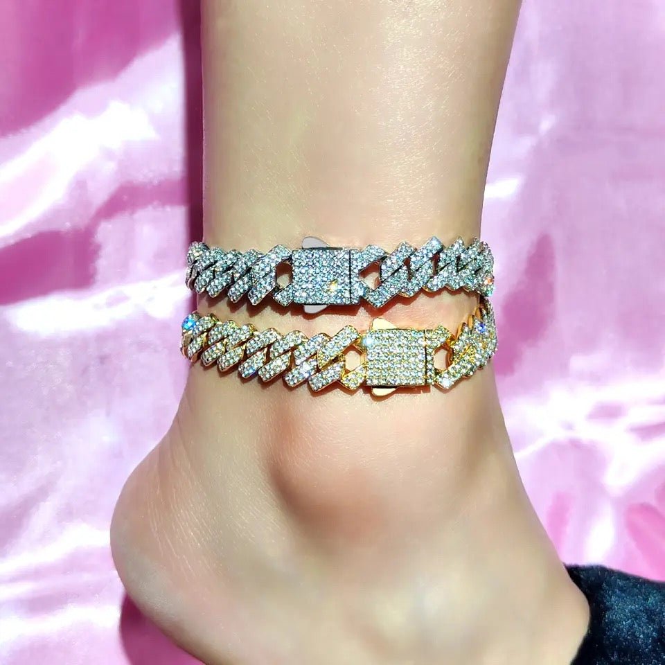 Customizable 14MM Prong Cuban Link Anklet Bracelet Barefoot Jewelry With Initials