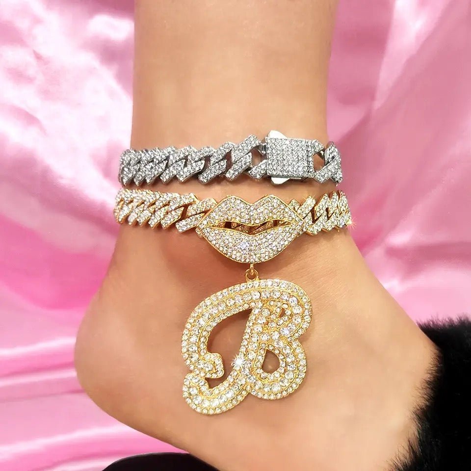 Customizable 14MM Prong Cuban Link Anklet Bracelet Barefoot Jewelry With Initials