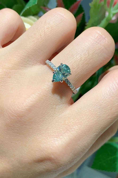 1.5 Carat Teardrop Shape Moissanite Sterling Silver Ring