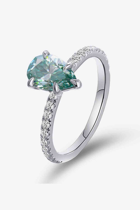 1.5 Carat Teardrop Shape Moissanite Sterling Silver Ring