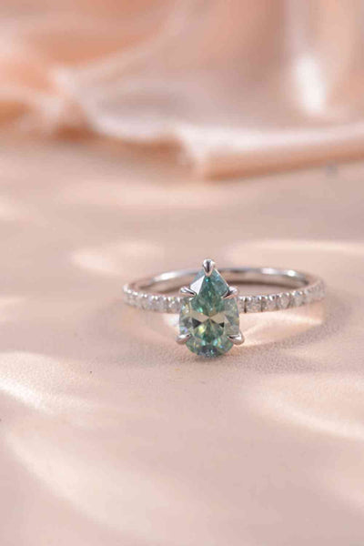 1.5 Carat Teardrop Shape Moissanite Sterling Silver Ring