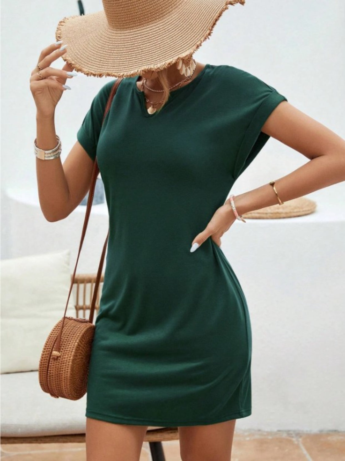 Chic Notched Sleeve Tee Dress for Effortless Style