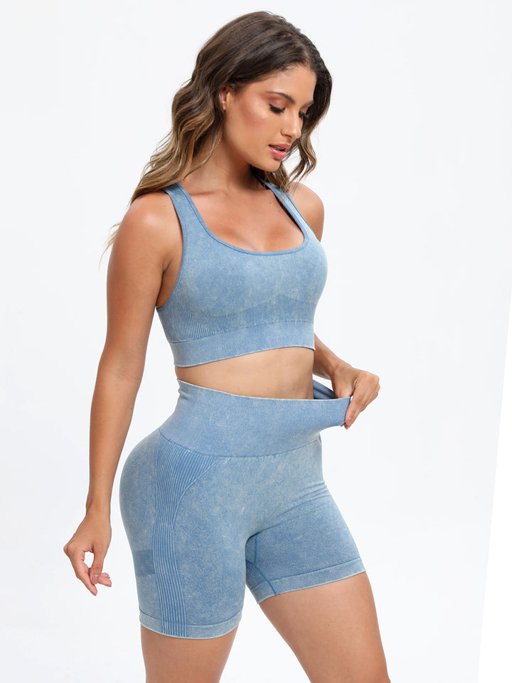 Scoop Neck Fitness Ensemble with Supportive Top and Stylish Shorts