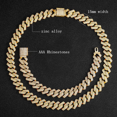 15mm Cuban Necklace Gold Plated Cuban Link Chain Mens Jewelry Hip Hop Style Statement Piece