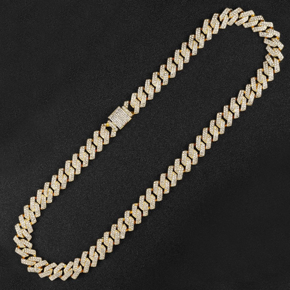 15mm Cuban Necklace Gold Plated Cuban Link Chain Mens Jewelry Hip Hop Style Statement Piece