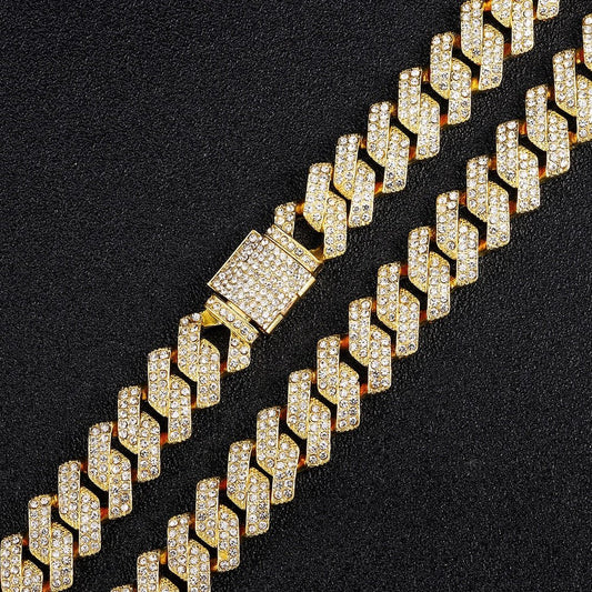 15mm Cuban Necklace Gold Plated Cuban Link Chain Mens Jewelry Hip Hop Style Statement Piece